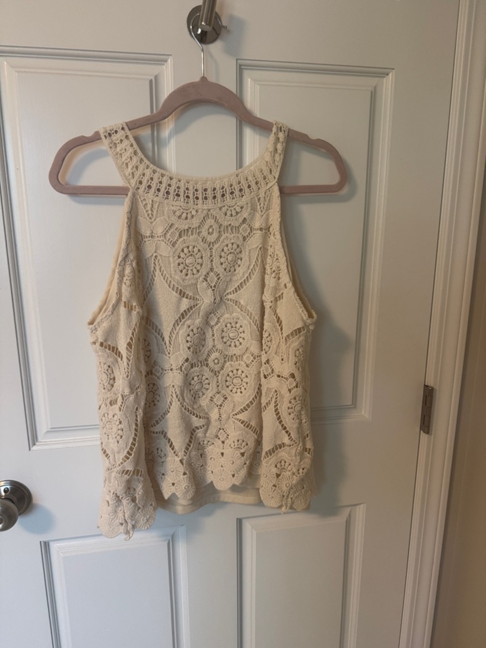 Crochet Lace High-Neck Camisole in Cream